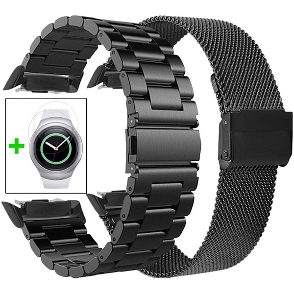 Kompatibel med Gear S2 Bands Sets, 2-pakning rustfritt stål armbånd + Mesh Loop erstatningsarmbånd for Gear S2 Sport Smart Watch 2