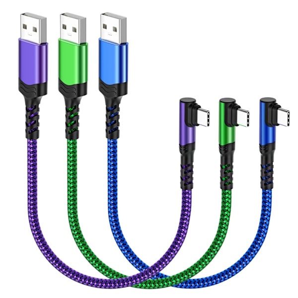 Kort USB C-kabel 1 fot, 3-pak Type C-lader 3A hurtig