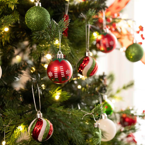 35st splittersäkra julgranskulor - tomteröd vit och grön