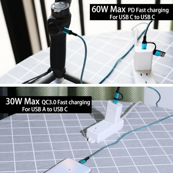 USB C til USB C-kabel, 60W 3-pak hurtiglading kabler 6 Ft Qc