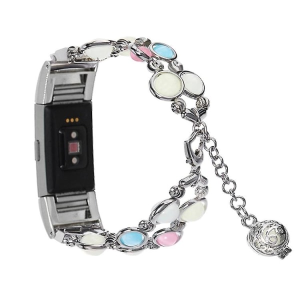 Til Fitbit Charge 5 Agat Lysende Perle Stål Urrem LZD Silver