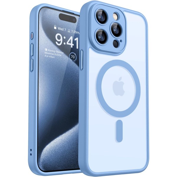 för iPhone 15 Pro Max case, kompatibelt med MagSafe, uppgraderat [Fullständigt kameraskydd], [Testad i militärklass] Translucent Matt Back 6,7 ch,