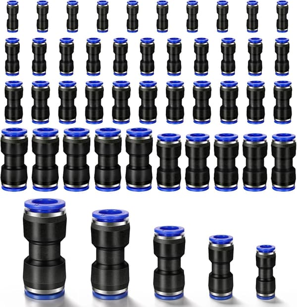 40 pneumatiske lynkoblinger 4-12mm. Lige, push-in-stik, til luft eller vand. Ideel til værksted, system
