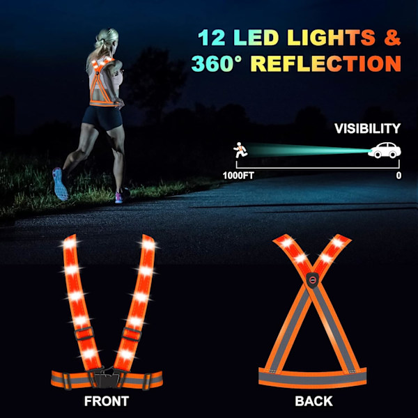 LED Refleksvest Vanntett Justerbar USB Oppladbar Sikkerhet