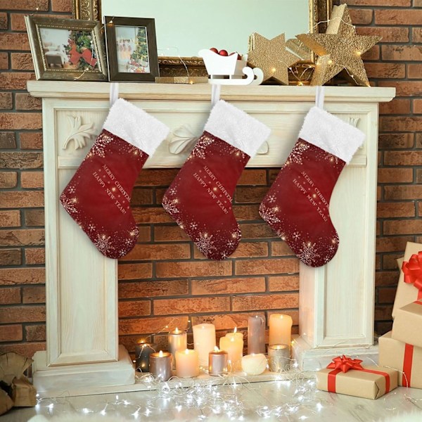 Julklapp, Personliga Julklappsstrumpor 2-pack Jul Röd Gyllene Snöflingor 45,7 cm Julstrumpor Hängande Ornament Eldstad