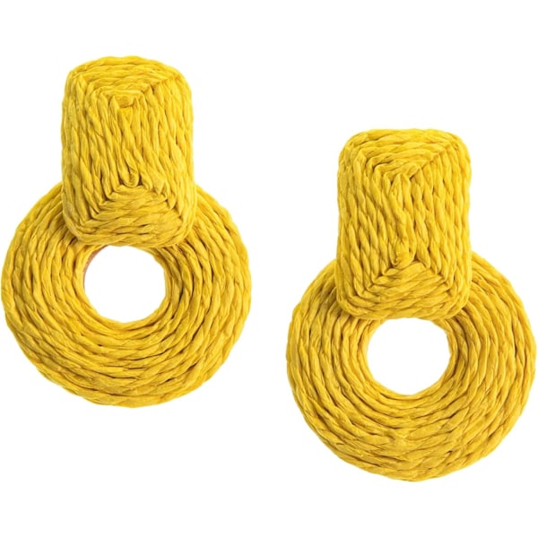 Statement Raffia Runde Øredobber - Boho Drop Håndlagde Strå Øredobber
