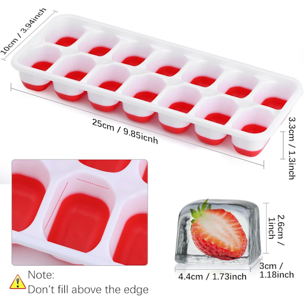Silikon Isbitsformar - 14 Isbitar per Form, Spillskyddslock, Stapelbara för Frysen (4-pack, Rosa)