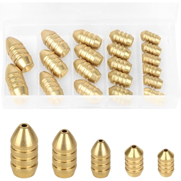 20 stk Messing Bullet Fiskevekter - Synkevekter (1,8g - 10g)