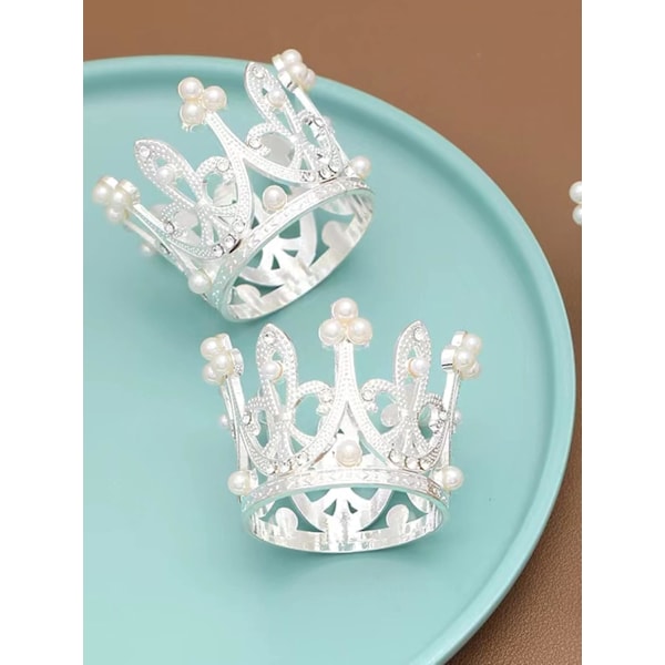 Elegant Perle Krone Servietringe Sæt af 8 Sølv Krystal Rhinestone Forår