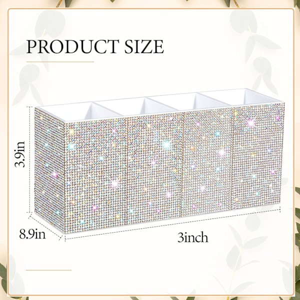 Bling n Holder ncil Holder Rhinestone Crystl Glitter Mkeup Brushes Orgnizer nd Storge Bin Bling Mrker Holder for Home Office Desk Tble White