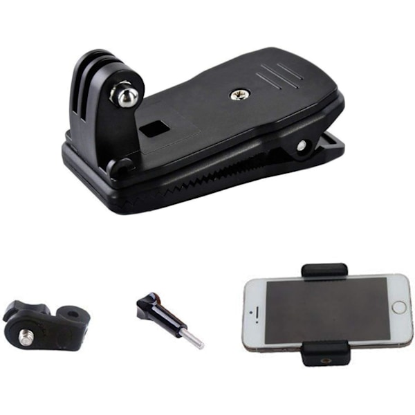 Selfie-mobilholder 360 graders hurtigudløser roterende rygsæk hatteklemme til Gopro Hero/iPhone 16 15 14 13 12 11 Pro Max XR XS Max X/Samsung LG Sony P