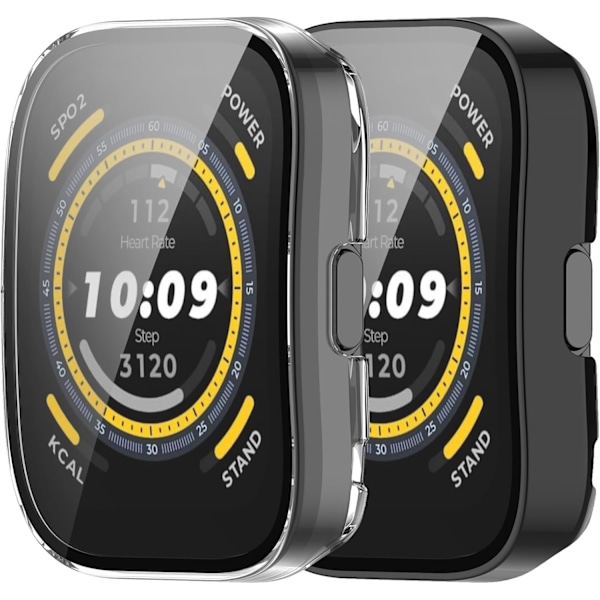 Avsedd för Amazfit Bip 5 Skal, Hårt PC Fullt Skydd Härdat Glas Skärmskydd Stötfångarskal för Amazfit Bip 5 Klockskal (Svart&Klar) Svart&Klar
