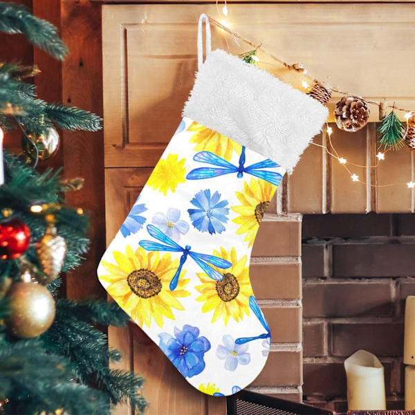Julklapp, personliga julklappsstrumpor 2-pack Solrosor Blommor Libell 45,7 cm Julstrumpor Hängande Ornament Eldstad för Träd