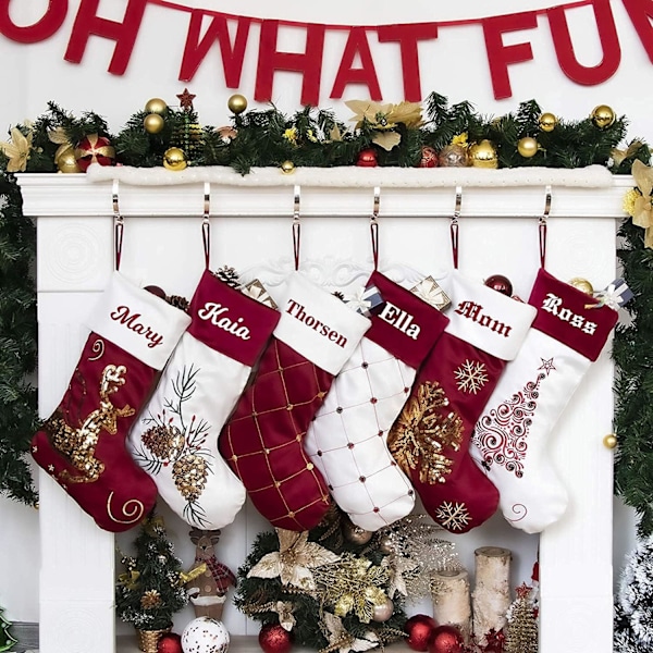 2-pack Julstrumpor Personliga Nikolausstiefel med Namn Julstrumpa för Fyllning Kamin Pailletter Bling Bling Stor Traditionell Niko