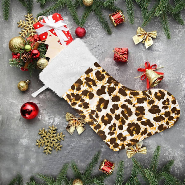 Julklapp, personliga julklappsstrumpor 2-pack Leopard Zebra-mönster 45,7 cm Julstrumpor Hängande Ornament Kamin för träddekoration