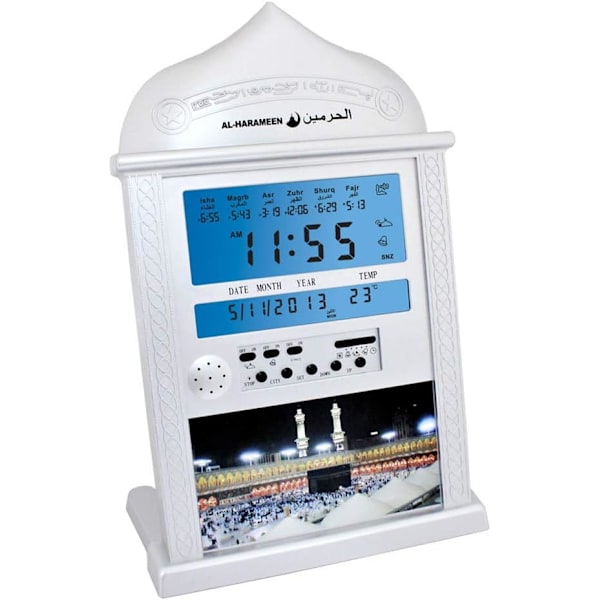 Azan-kalender Azan-klocka Muslim böneväggklocka Alarm med LCD-display Heminredning, Moské Digital Azan-klocka, Led böne klocka (Ingen Baery) Vit