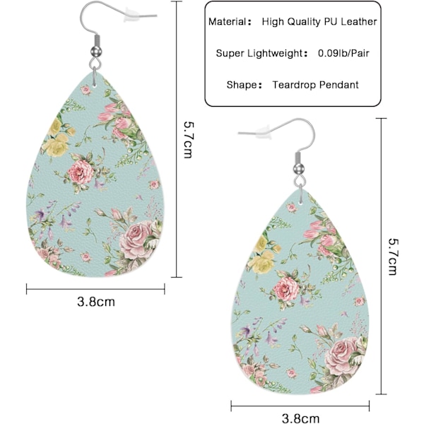 Roses Bukett Fashion Lær Teardrop Øredobber Akvarell Rosa Roser Blomstring