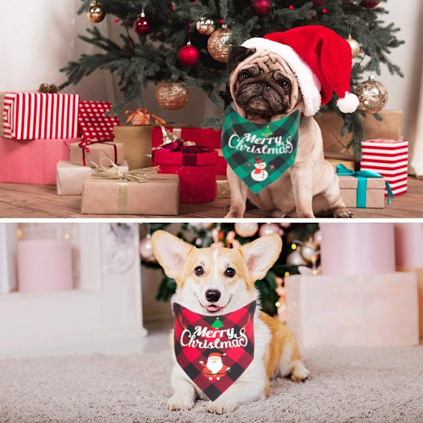 2 Pakke Hunde Bandana Jul Klassisk Ternet Kæledyr Tørklæde Trekant Hagesmæk