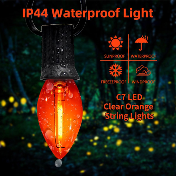 C7 oransje LED-lyssnor, 25FT oransje Halloween-lys innendørs utendørs LED-lys med 25 LED C7-pærer, flott som for hjemmegård Camper-fest 25