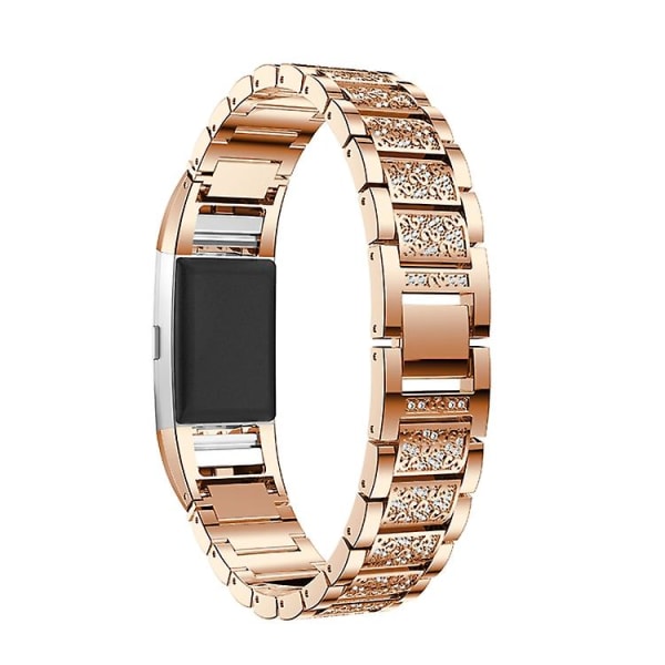 Diamantbesatt armband i massivt rostfritt stål för Fitbit Charge 2 GPE Rose Gold