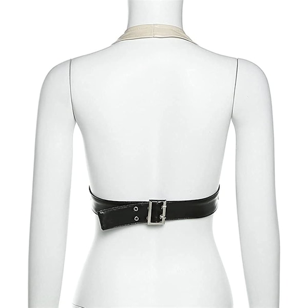 Kvinnors sexiga PU-läder halterneck crop tank toppar spets upp camisole väst bh för