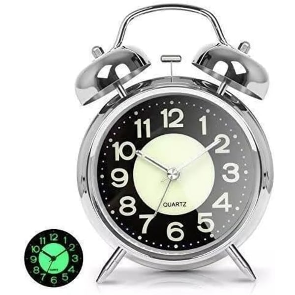 VcJma Superhög larmklocka för tunga sovare Vuxna 4 tum Twin Bell Retro  - Extra stora siffror Vintage stil, Silver, E166768276394 Silver