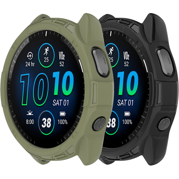 Skal Kompatibelt med Garmin Forerunner 965 Skal TPU-skydd Kompatibelt med Garmin Forerunner 965 Smartwatch Tillbehör (Svart, Grön) Svart, Grön