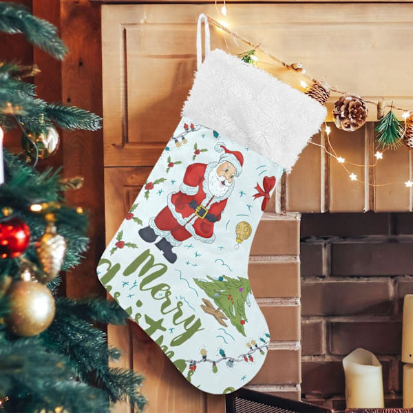 Julklapp, Personliga Julklappsstrumpor 2-pack Nyår Jultomte med Julgran 18 tum Julstrumpor Hängande Ornament K