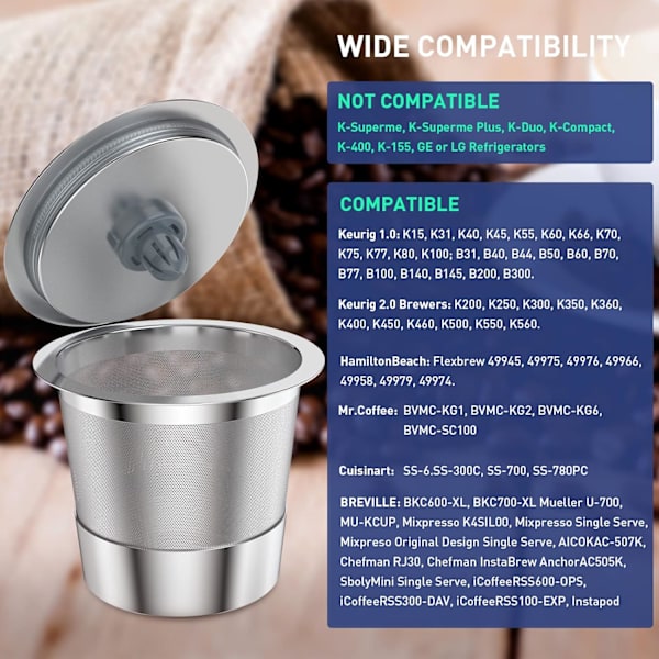 Återanvändbara K-koppar kaffefilter - Rostfria kaffefilter