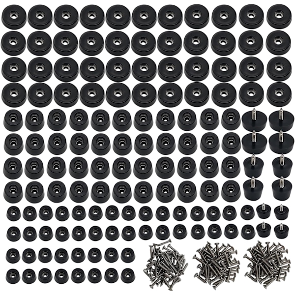 Gummifötter för skärbräda - 144 stycken halkfria små gummifötter med 304 rostfria stålskruvar - sortimentssats 0,6\" 0,8\" 1\", gummifötter