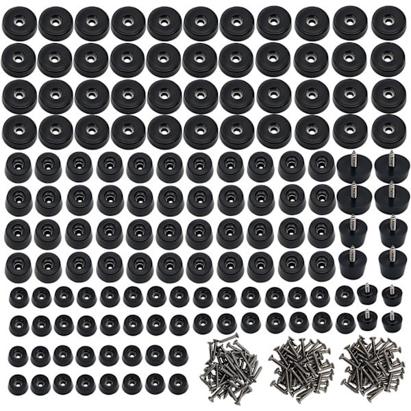 Gummiføtter for skjærebrett - 144 stk sklisikre små gummiføtter med 304 rustfrie stålskruer - Assortert sett 0,6\" 0,8\" 1\", Gummiføtter