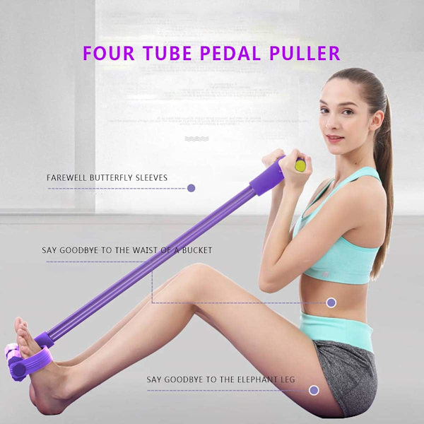 ECYC Ft Pedal Rll y Abdmen Trainer Telescpic Belt Handle Elastic Pull Rpe  Arm Leg Fitness Shaping Hme Sprts Sit-ups Yga High Elastic Purple