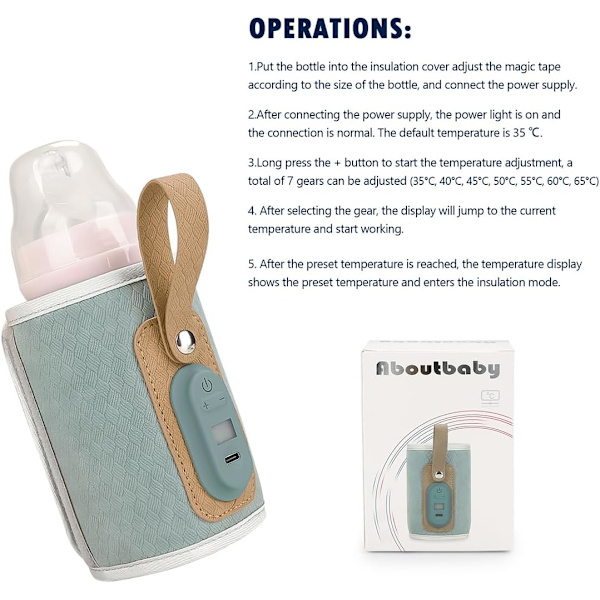 Strifee Babyflaskevärmare Baby Mjölkvärmare Värmare USB Uppladdningsbar Bärbar Flaskevärmare för Resor Babyflaskekyl Flaska Prep Maskin Flaska