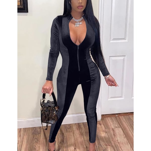 Kvinde Sexet Langærmet Lynlås Fløjl One Piece Club Outfits Jumpsuits Rompers