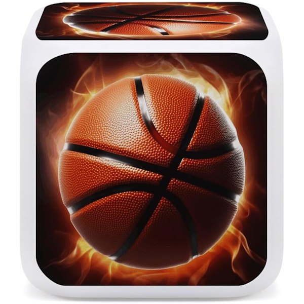 LED-väckarklocka, basketboll i brandtryck, flerfärgad väckarklocka, geometrisk väckarklocka, sovrumsväckarklocka, tyst väckarklocka, vit vit