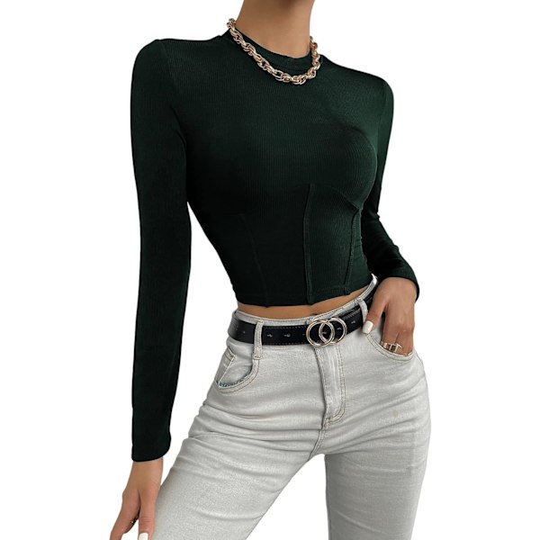 Kvinners Mock Neck Langarmet Ribbet Slim Fit Crop