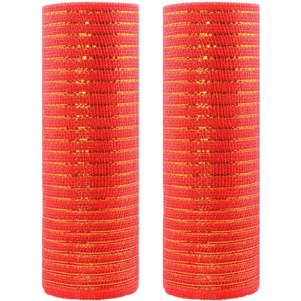 Deco Röd Poly Mesh Band med Metallic Foil 10 tum x 30 fot Varje Rulle för