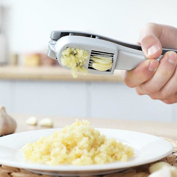 Vitlökspress 2 i 1, Vitlöksskärare i aluminium med ergonomiskt handtag, Köksredskap