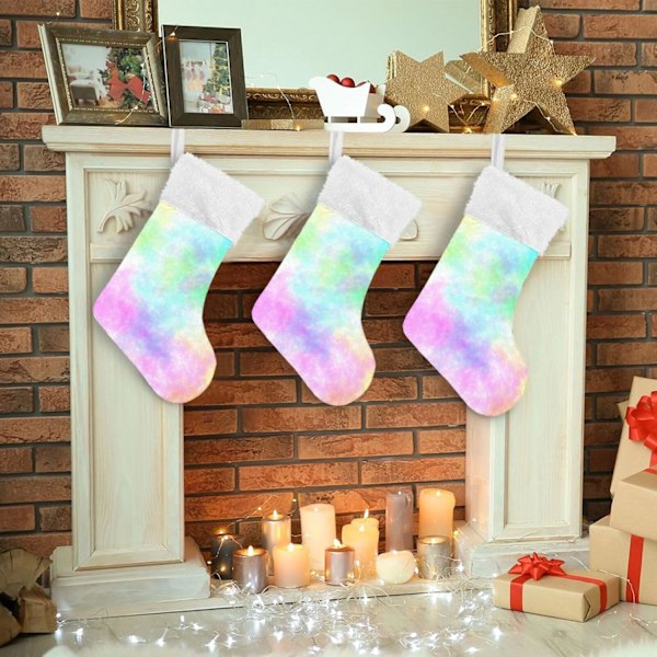 Julklapp, personliga julklappsstrumpor set om 2 lila Tie Dye regnbågsutskrift 45,7 cm julstrumpor hängande prydnad spis för B