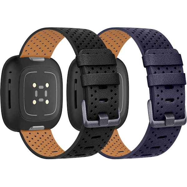 Læderremme, der er kompatible med Fitbit Versa 3 / Fitbit Sense (Pakke med 2)