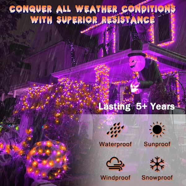 300 LED 100 FT Halloween-lyslenke for utendørs, LED-lyslenke med 8 lysmoduser og timer, innendørs utendørs for terrasse gårdsplass gjerde dekk