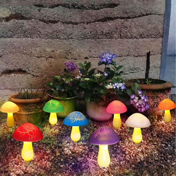 8-pak Nye Revnede Svampe til Haveindretning, Solcelle Svampe Lys Udendørs, Super Søde Fantasifulde Havekunst til Haveindretning Gnome Blomsterbed
