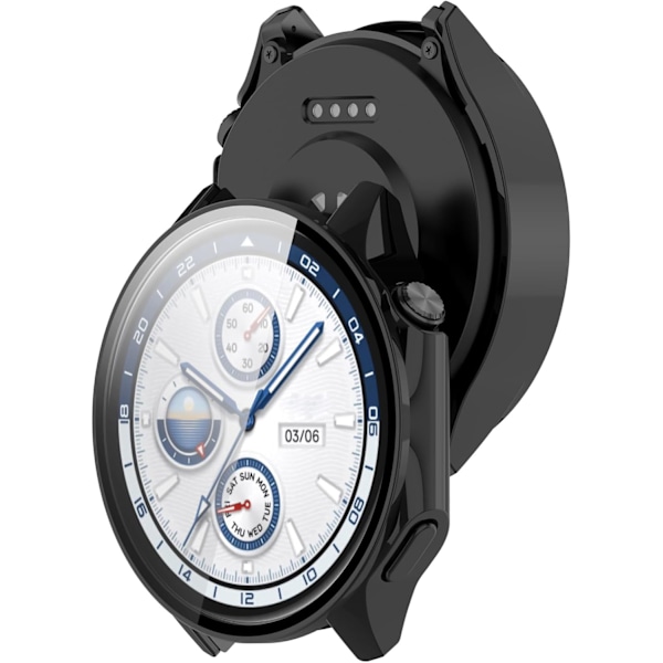 Etui kompatibelt med OnePlus Watch 2, fuld dækning, slankt hårdt etui, beskyttende bumper med indbygget skærmbeskytter i hærdet glas til OnePlus Watch