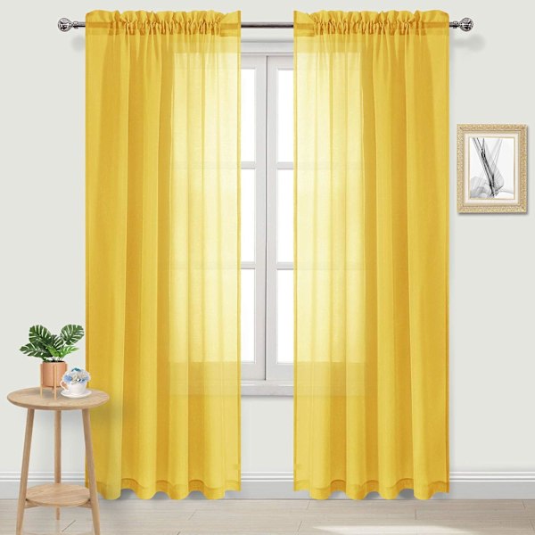 Keltaiset tylliverhot, puoliksi läpinäkyvät tyllitankoverhot makuuhuoneeseen ja olohuoneeseen, 137 x 213 cm pitkät, 2 kpl