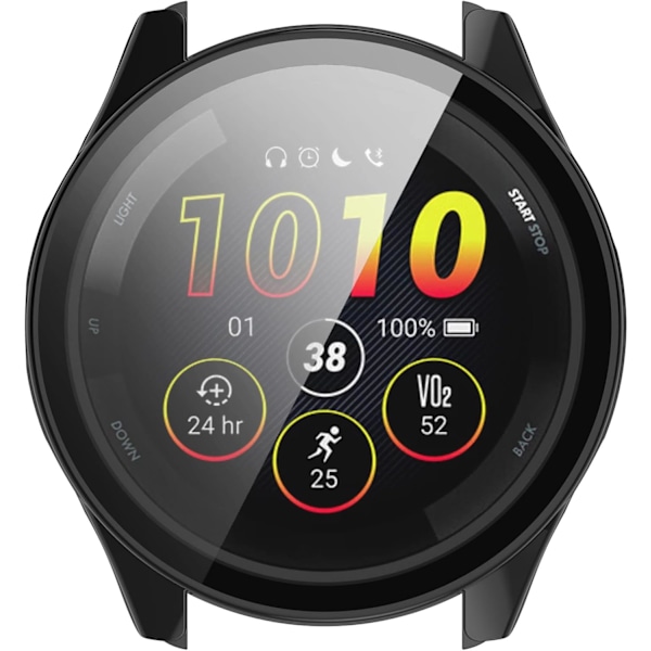 Smartwatch Full Coverage PC Skyddsfodral med Härdat Glas Skärmskydd För Garmin Forerunner 265S, Mjukt Och Tåligt Svart