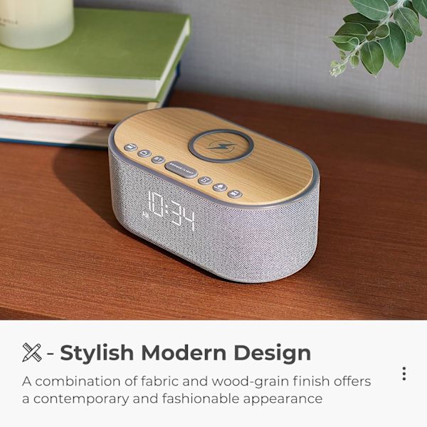 Vækkeur Bluetooth FM-radio: 10W stereohøjttaler - Hurtig trådløs opladning til iPhone Samsung - Dæmpbar urradio til soveværelse Grå -