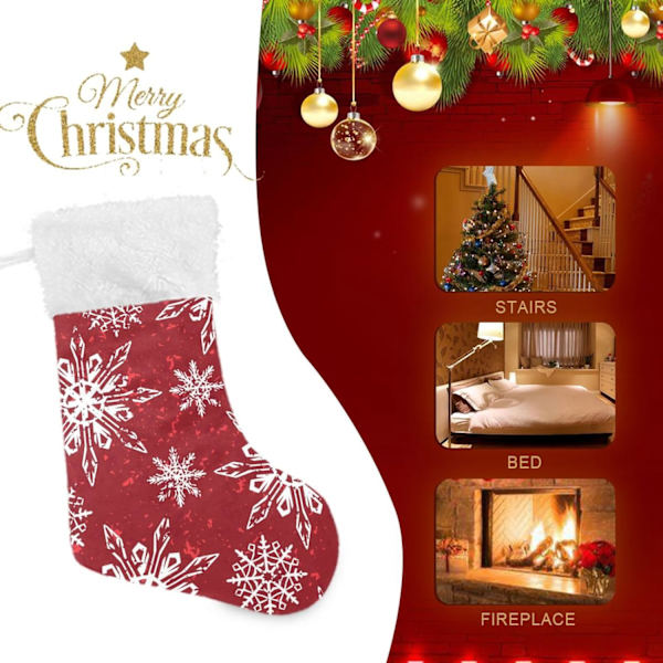Julklapp, personliga julklappsstrumpor 2-pack vita snöflingor julröd jul 45,7 cm julstrumpor hängande prydnad kam