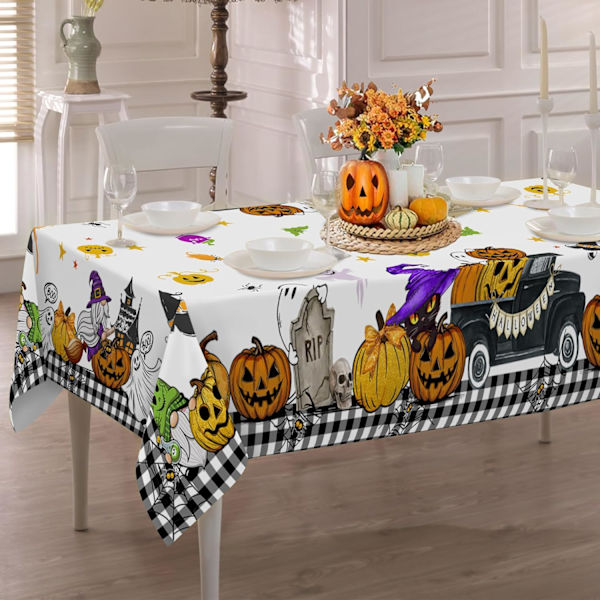 Halloween-bordsduk, Halloween-bordsduk rektangulär 60 x 104 med spöken pumpor, Halloween avlång bordsduk Buffalo Check Plai köksbord