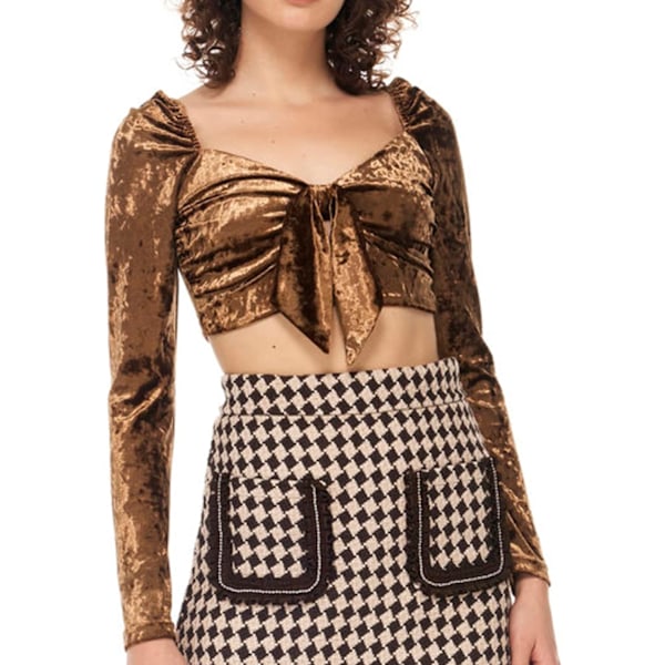Kvinnors volang långärmad off shoulder tie up back crop top blus