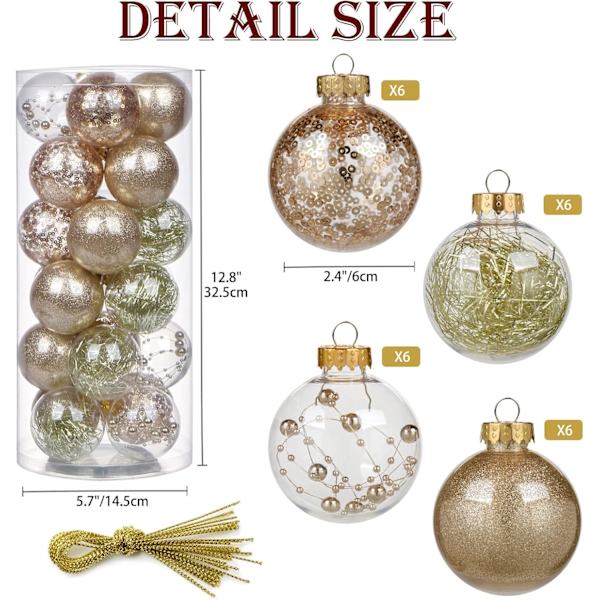 24 st transparenta julgranskulor i champagnefärg, 6 cm